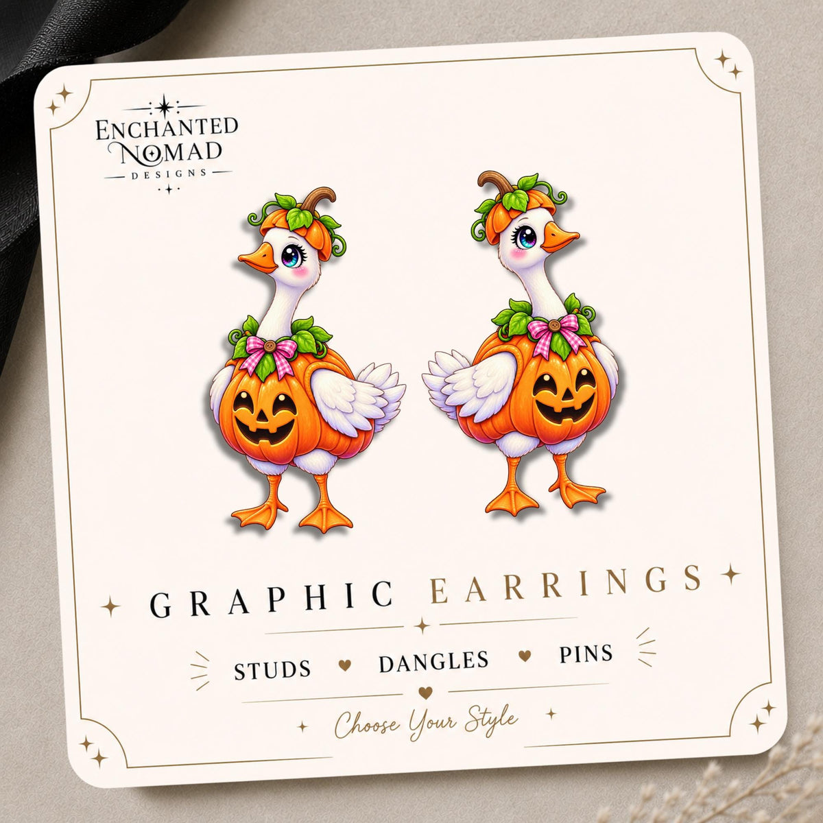 Jack O Lantern Costume Goose Earrings & Pins on original display card