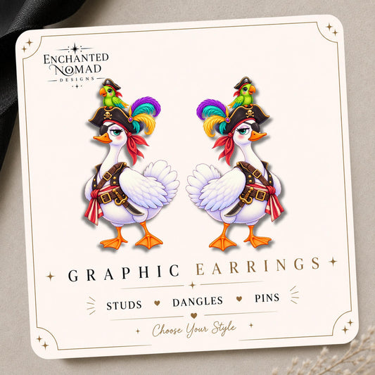 Pirate Goose with Parrot Earrings & Pins on original display card
