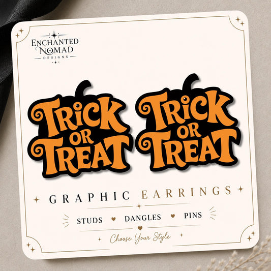 Retro Trick or Treat Pumpkin Earrings & Pins on original display card