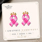 Pink Ribbon Crown Earrings & Pins on original display card