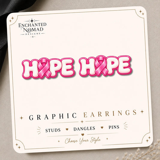 Pink Ribbon Hope Earrings & Pins on original display card