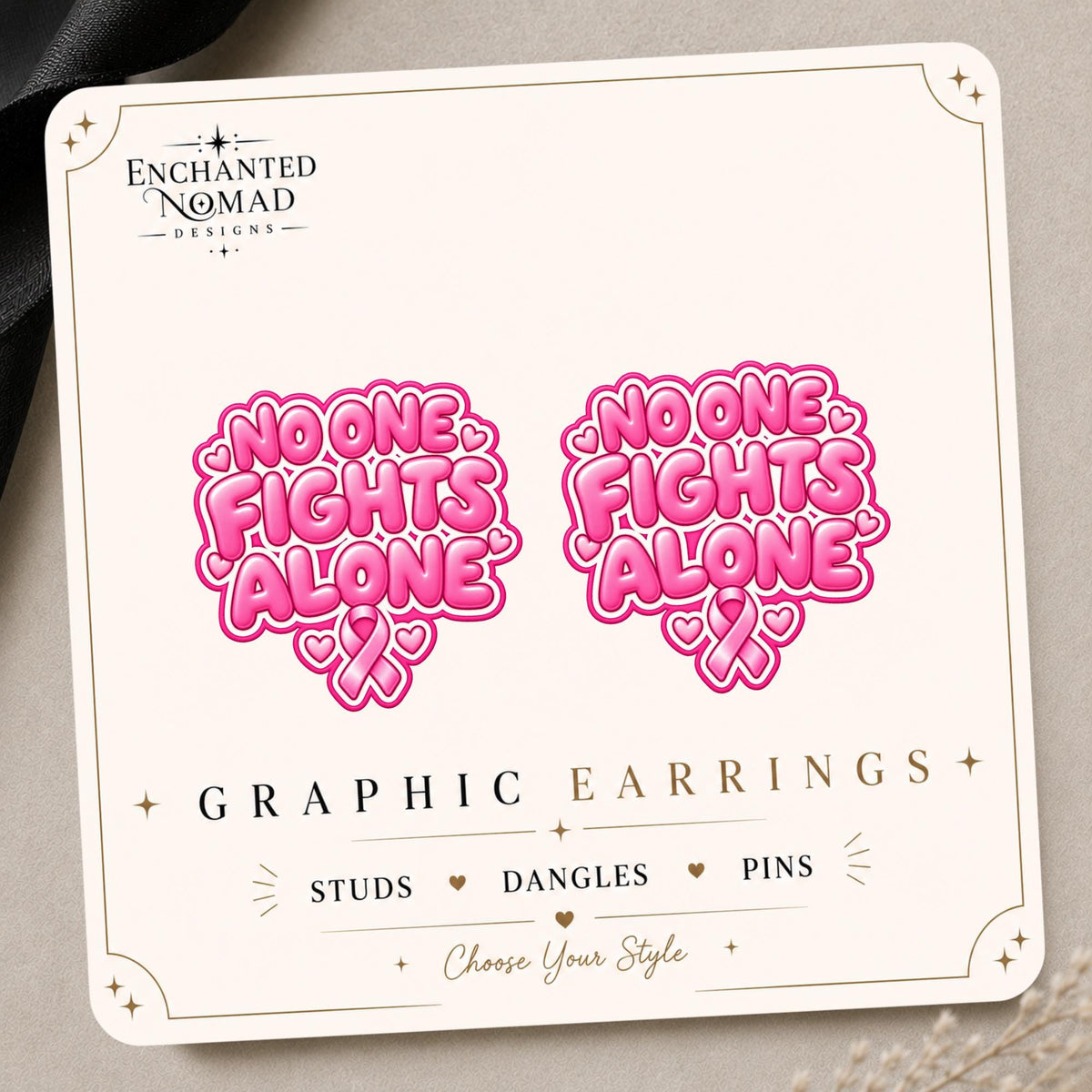 No One Fights Alone Earrings & Pins on original display card