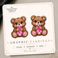 Pink Ribbon Bear Earrings & Pins on original display card