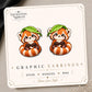 Red Panda Leaf Hat Earrings & Pins on original display card