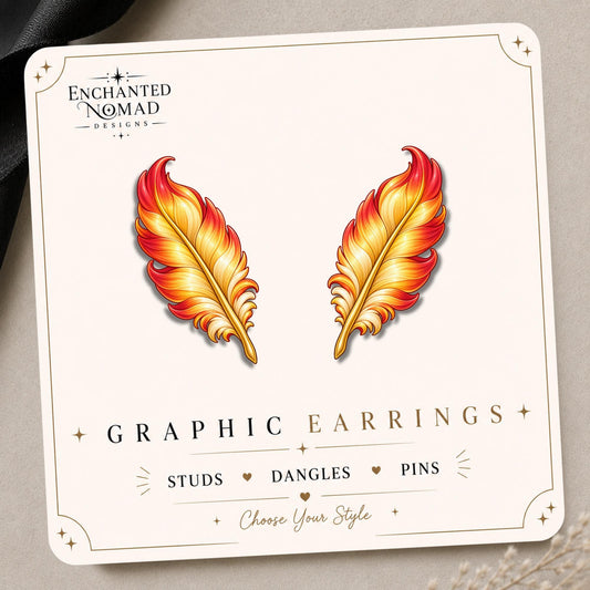 Fiery Feather Earrings & Pins on original display card