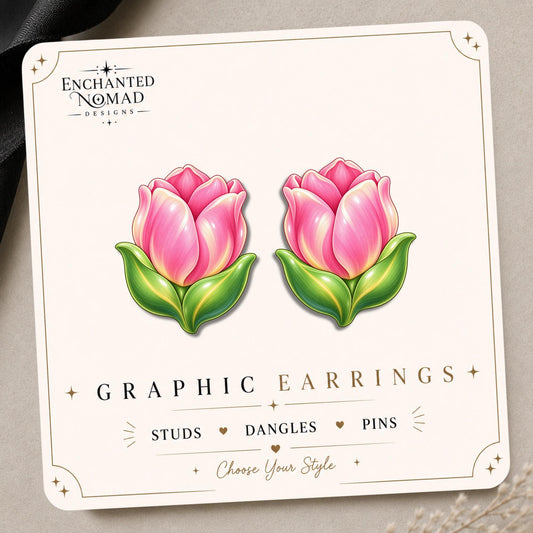 Pink Tulip Earrings & Pins on original display card