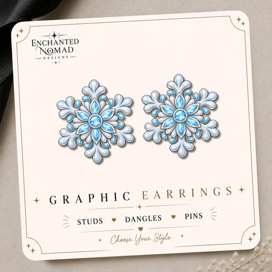 Blue Crystal Snowflake Earrings & Pins on original display card