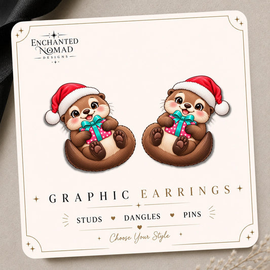 Christmas Otter Earrings & Pins on original display card