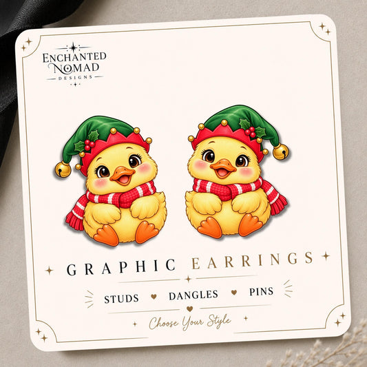 Christmas Duck Earrings & Pins on original display card
