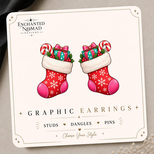 Christmas Stocking Earrings & Pins on original display card