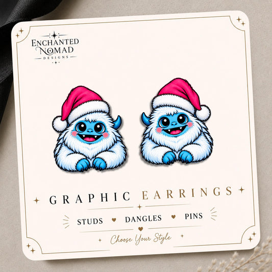 Christmas Yeti Earrings & Pins on original display card
