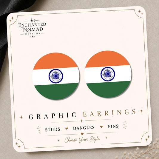 India Flag Earrings & Pins on original display card