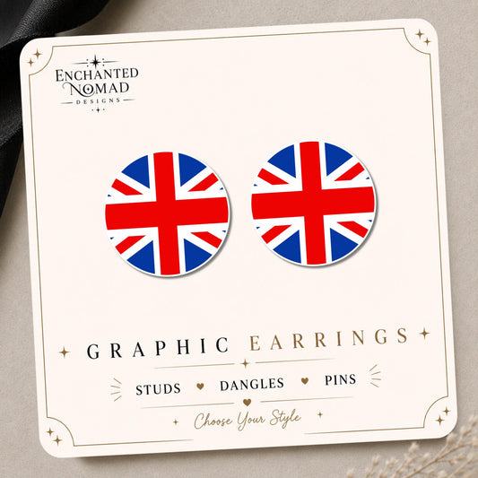 United Kingdom Flag Earrings & Pins on original display card