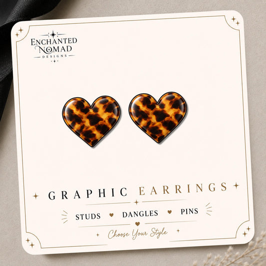 Tortoiseshell Heart Earrings & Pins on original display card