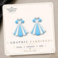 Blue White Princess Dress Earrings & Pins on a display card