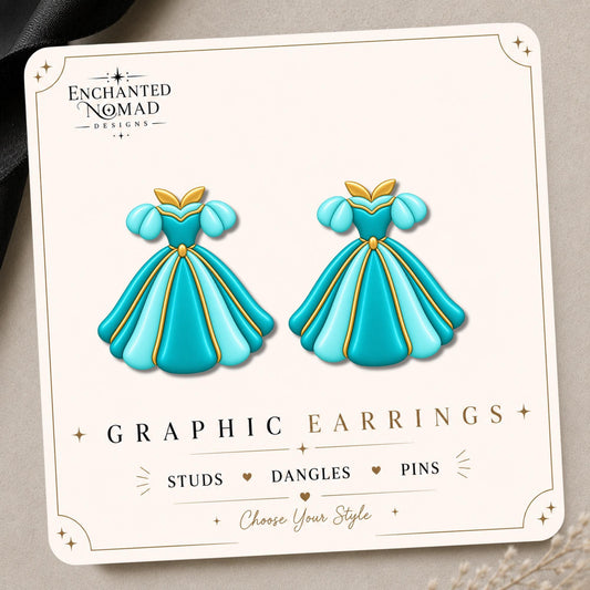 Teal Princess Dress Earrings & Pins on a display card
