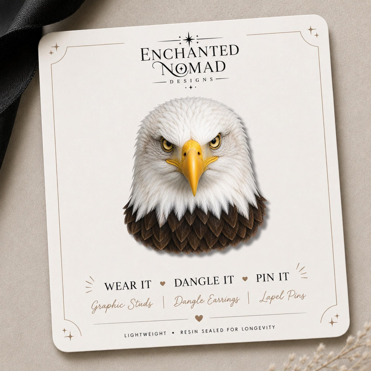 Bald Eagle Head Earrings & Pins on original display card