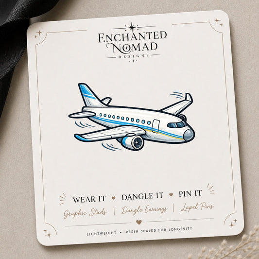 Airplane Stud Earrings on branded display card
