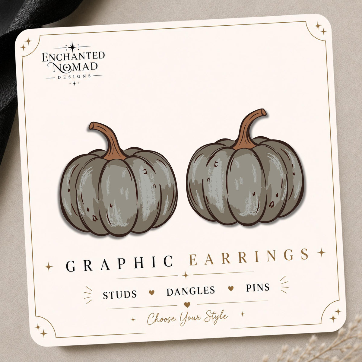 Sage Green Pumpkin Earrings & Pins on original display card