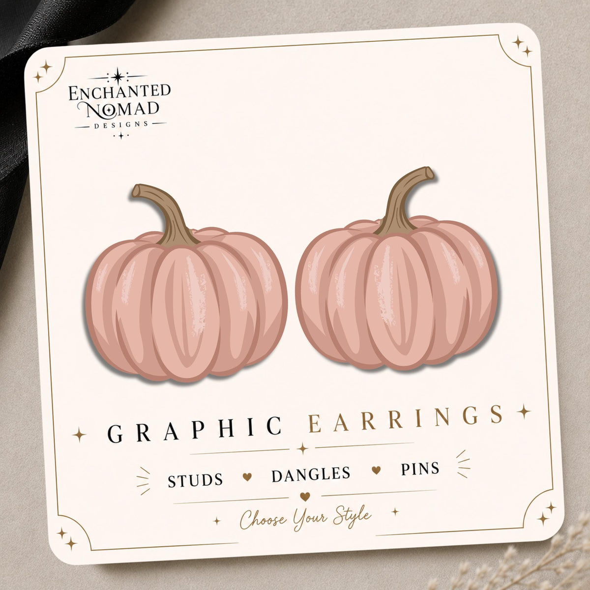 Blush Pink Pumpkin Earrings & Pins on original display card