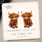 Sunflower Scarf Highland Cow Earrings & Pins on original display card