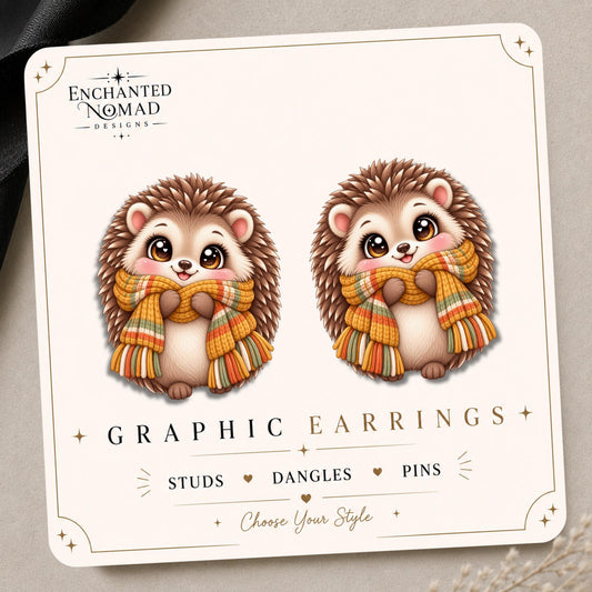 Fall Hedgehog with Scarf Earrings & Pins on original display card