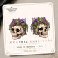 Succulent Skull with Purple Crystals Earrings & Pins on original display card