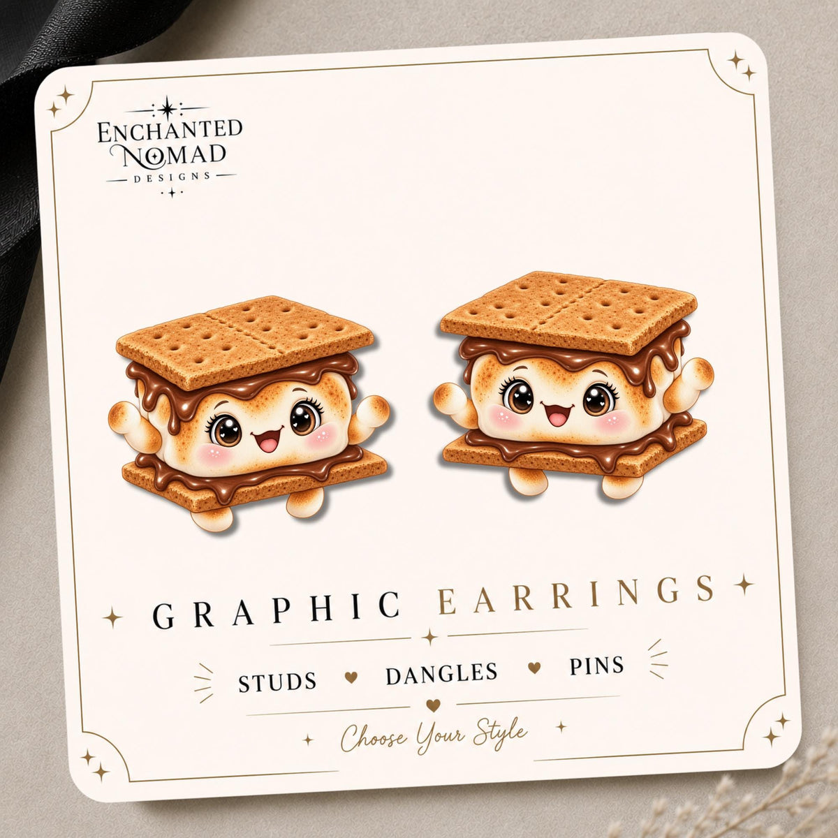 S'mores Earrings & Pins on original display card