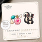 Skunk and Perfume Earrings & Pins on a display card