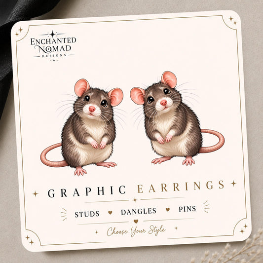 Pet Rat Earrings & Pins on a display card