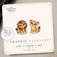 Lion and Lioness Earrings & Pins on a display card