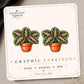 Prayer Plant graphic earrings and pins on a display card