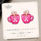 Pink Ribbon Coffee Cup Earrings & Pins on original display card