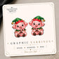 Christmas Elf Pig Earrings & Pins on original display card