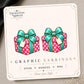 Pink Christmas Present Earrings & Pins on original display card