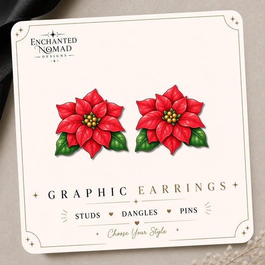Poinsettia Earrings & Pins on original display card