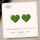 Neon Green Leopard Heart Earrings & Pins on original display card