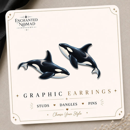 Orca Earrings & Pins on original display card