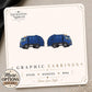 Trash Truck and Recycling Bin Earrings & Pins on a display card