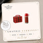 Vintage Plaid Thermos and Lunch Box Earrings & Pins on a display card