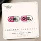 Chill Pill graphic earrings and pins on a display card