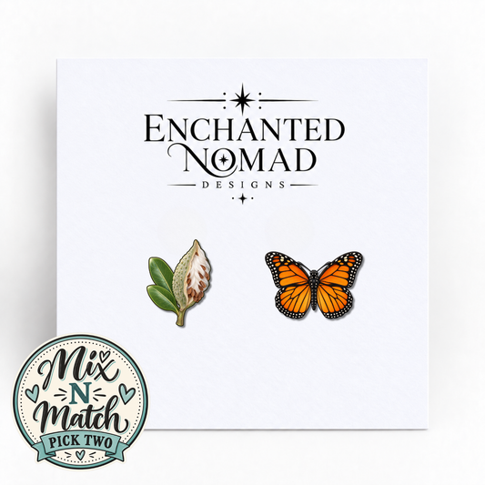 Milkweed and Monarch Butterfly graphic earrings
