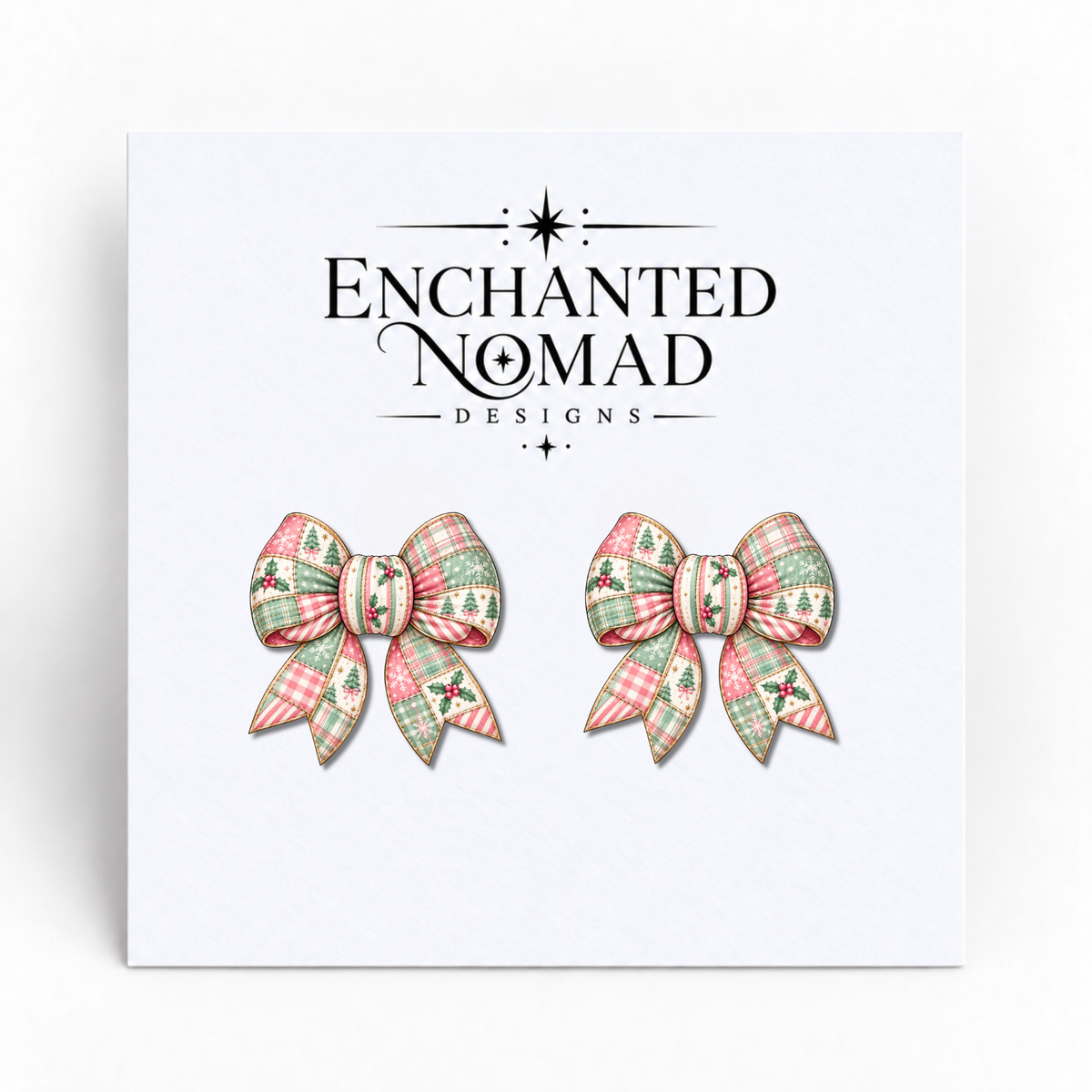 Pastel Plaid Christmas Tree Bow graphic earrings