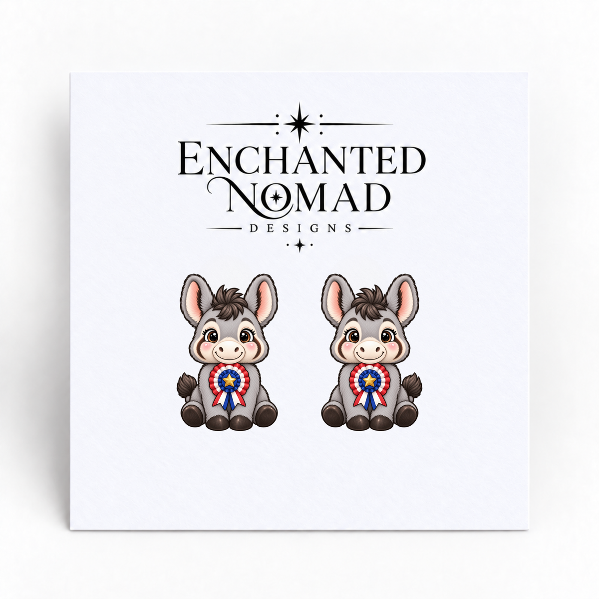 Patriotic Donkey graphic earrings on display card