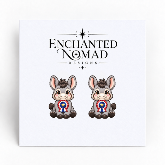 Patriotic Donkey graphic earrings on display card