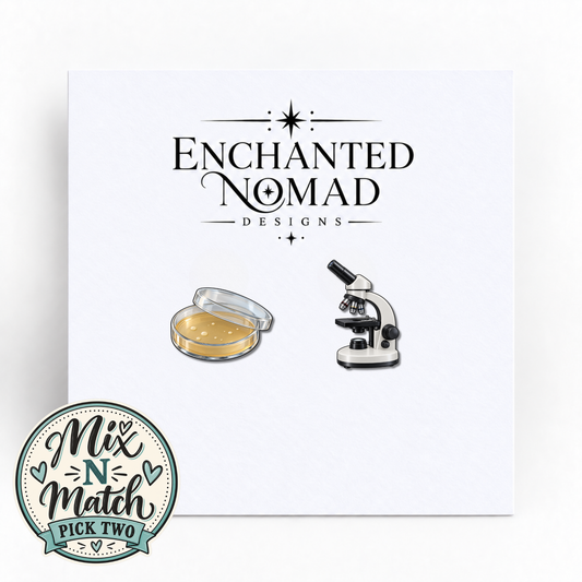 Petri Dish and Microscope graphic earrings