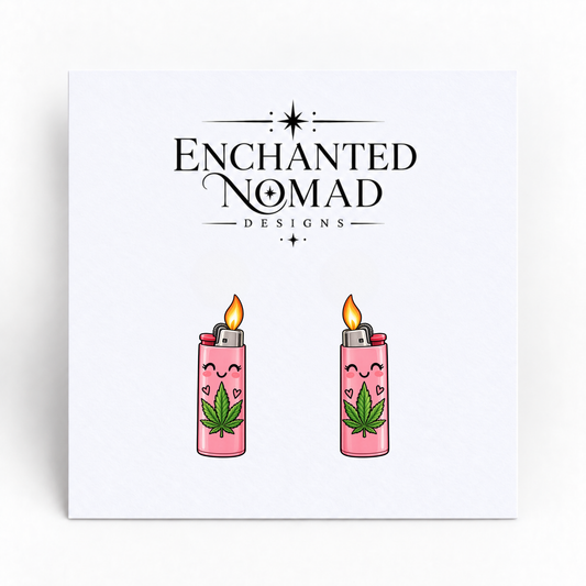 Pink Cannabis Lighter Stud Earrings