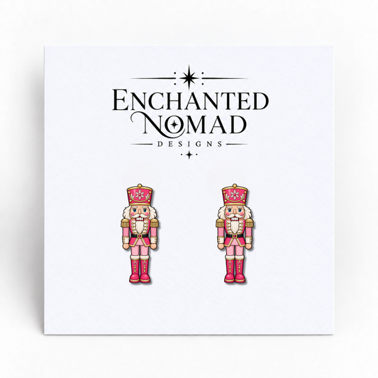 Pink Nutcracker Christmas earrings