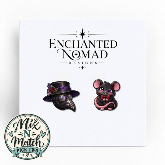 Plague Doctor and Rat graphic earrings