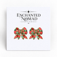 Alternate view of poinsettia patchwork Christmas bow earrings